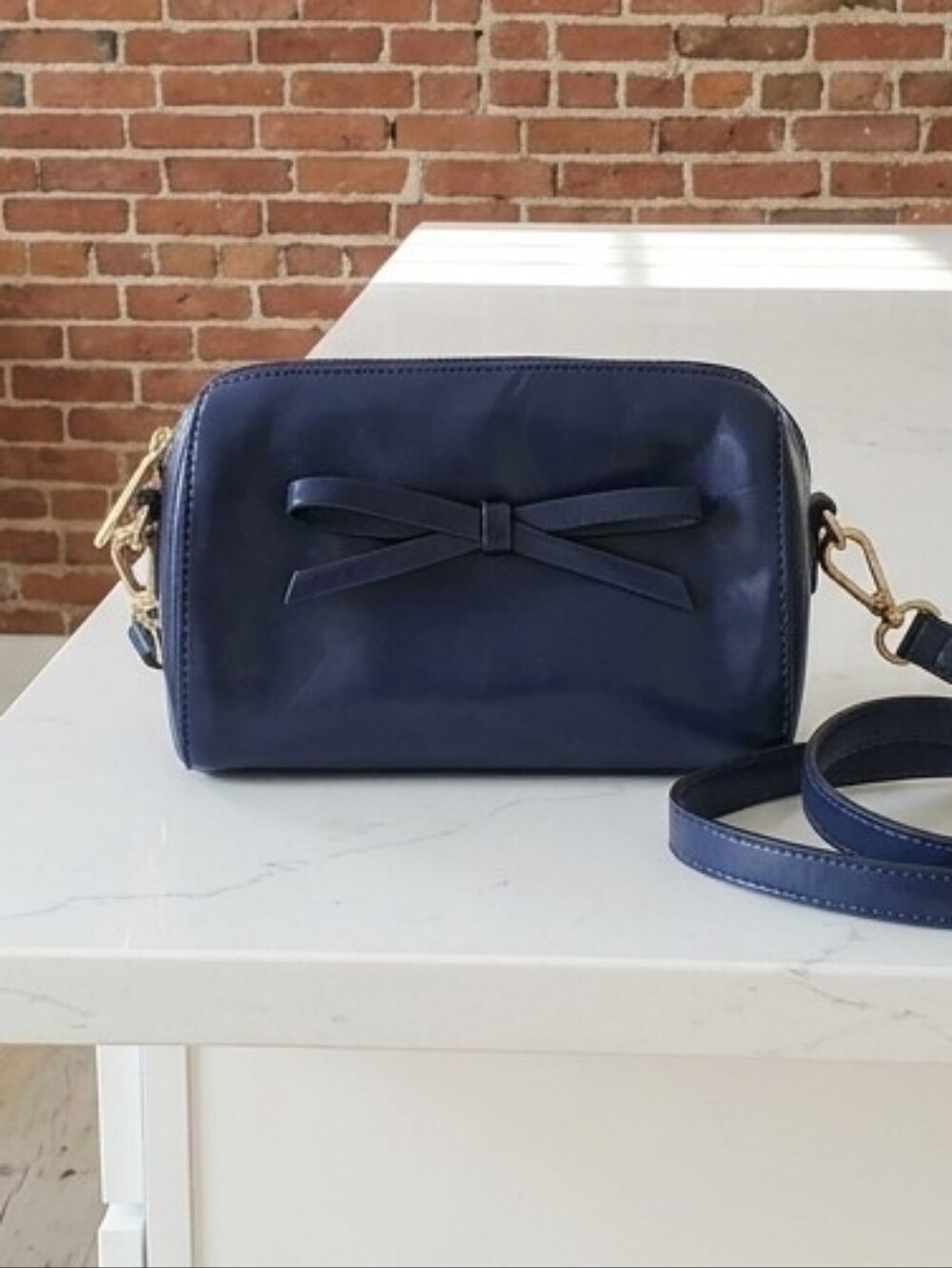 Classic Navy Crossbody Bag with Bow Accent